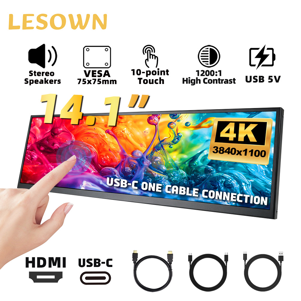 Pc Gaming Ultrawide Monitor - LESOWN PC Case Monitor 14.1inch Ultra-Wide