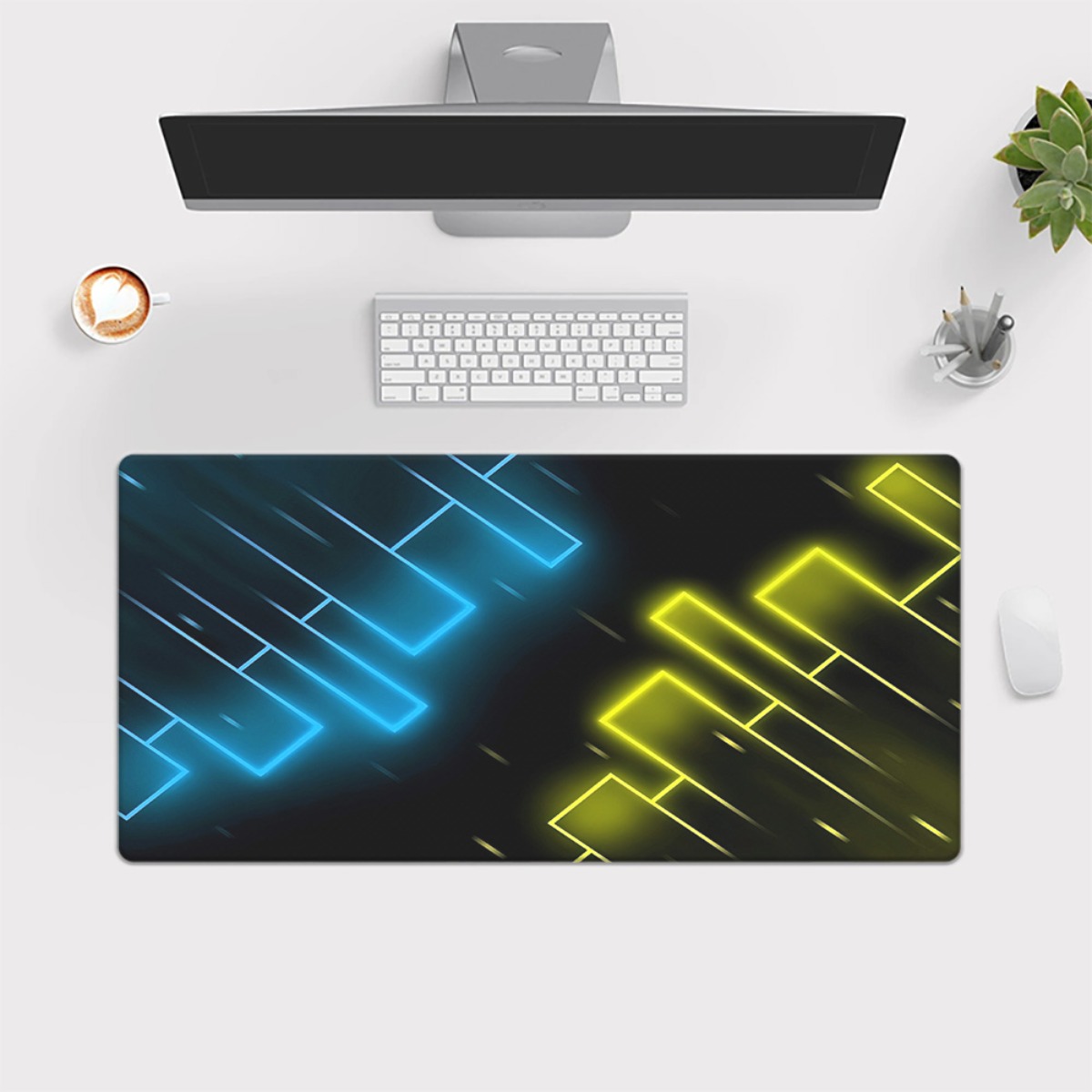 Neon Blue Yellow Abstract Gami - Pc Gaming Yellow recension och pris